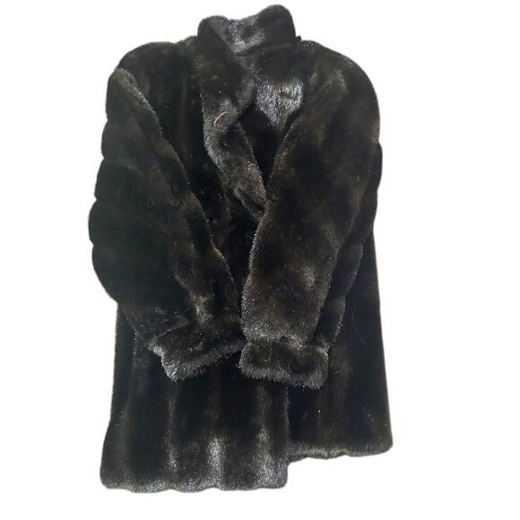 Vintage Faux Fur 70s Black Coat; Heavy Duty Coat with Lining; Vegan Fur
